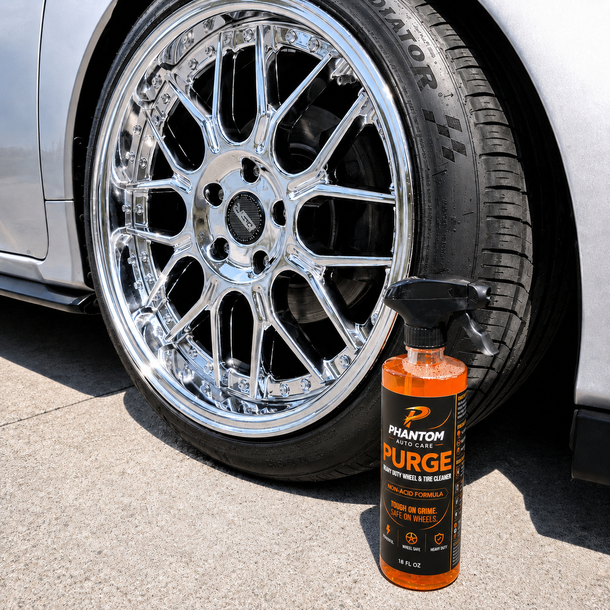Phantom Purge Wheel & Tire Cleaner - Fast Acting Non-Acid Formula, Cuts Through Brake Dust & Road Grime